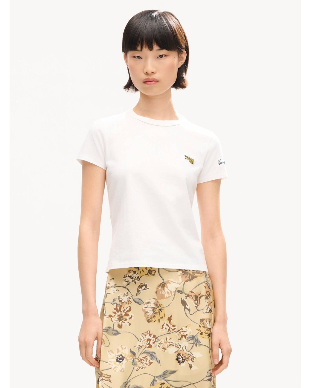 KENZO White Jumping Tiger Embroidered Cotton T-Shirt