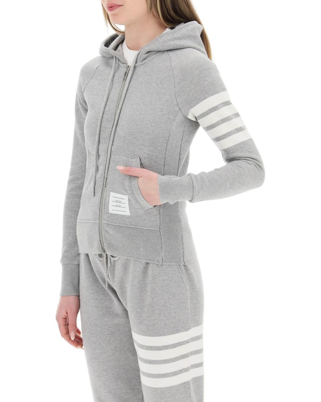 Thom Browne Gray Classic 4-Bar Stripe Zip-Up Hoodie