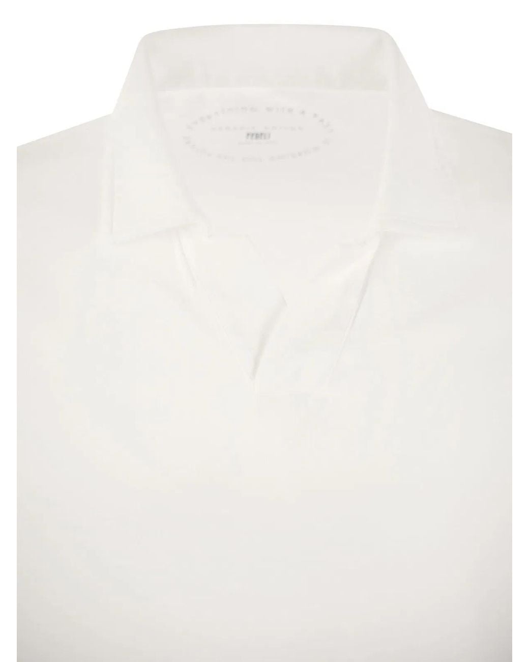 Fedeli White Cotton Polo Shirt With Open Collar for men
