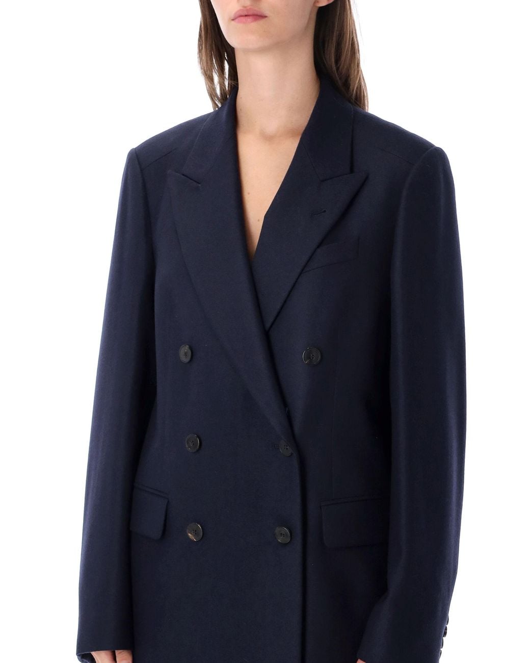 Dries Van Noten Blue Double-Breasted Wool Coat