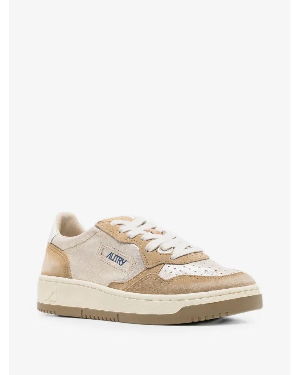 Autry White Medalist Metallic-Effect Panelled Sneakers