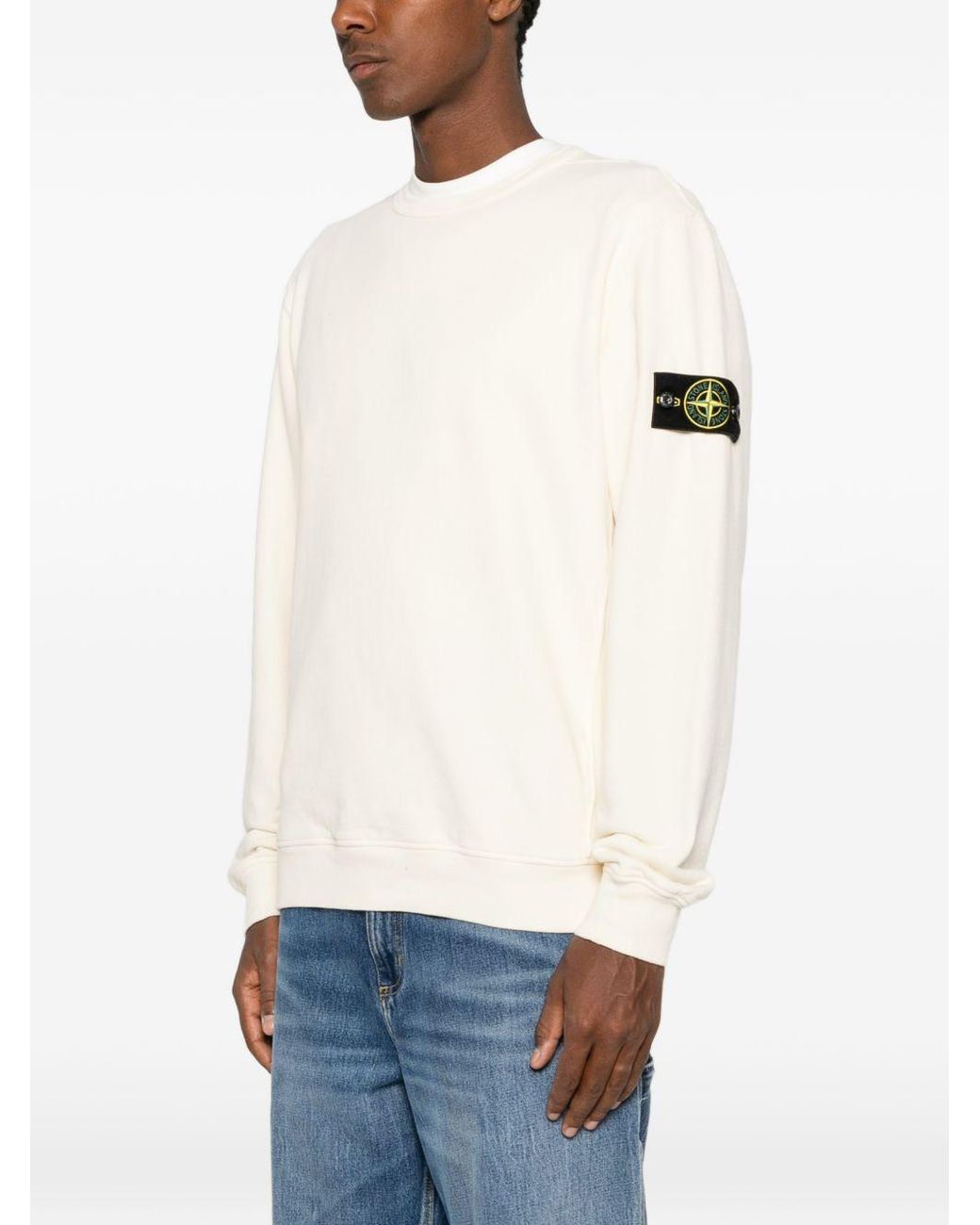 Stone Island White Round Neck Sweatshirt for men