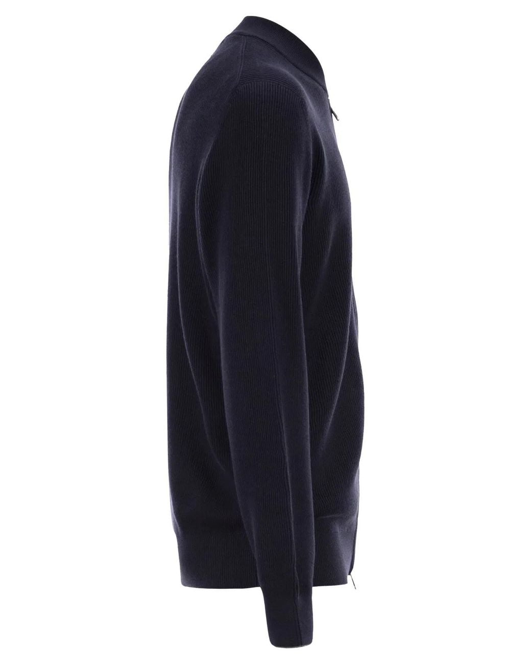 Brunello Cucinelli Blue Cotton Cardigan With Zip for men