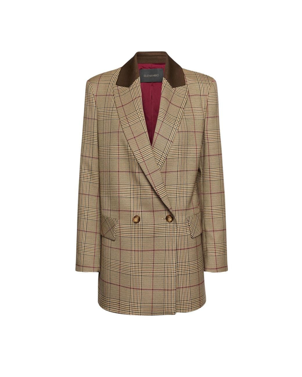 Elena Miro Natural Double-Breasted Prince Of Wales Blazer
