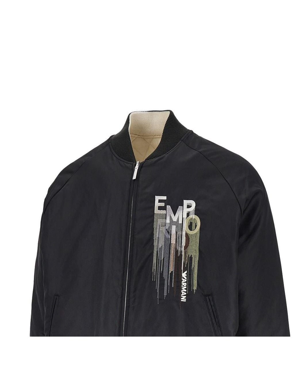 Emporio Armani Black Nylon Bomber Jacket With Logo Embroidery for men