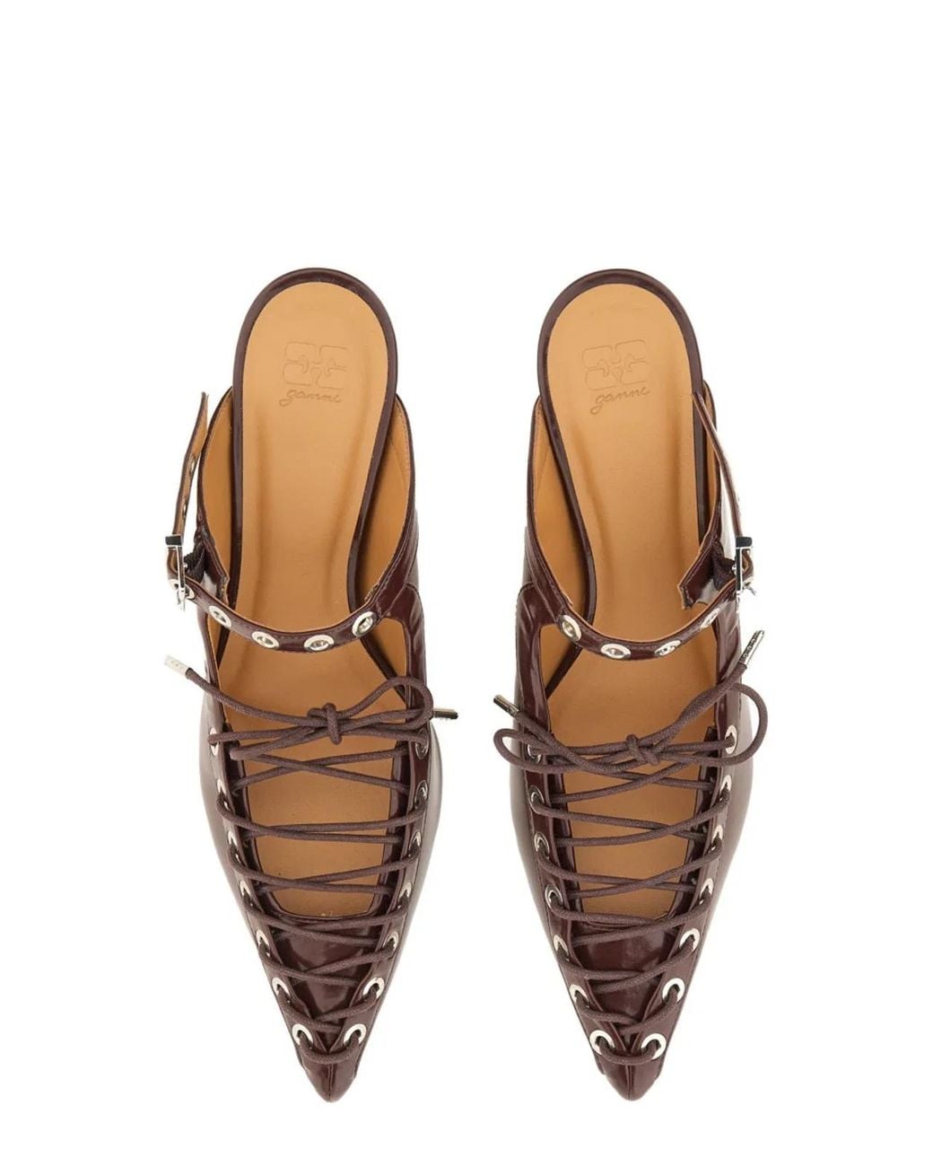 Ganni Brown Bordeaux Polyurethane Lace-Ups