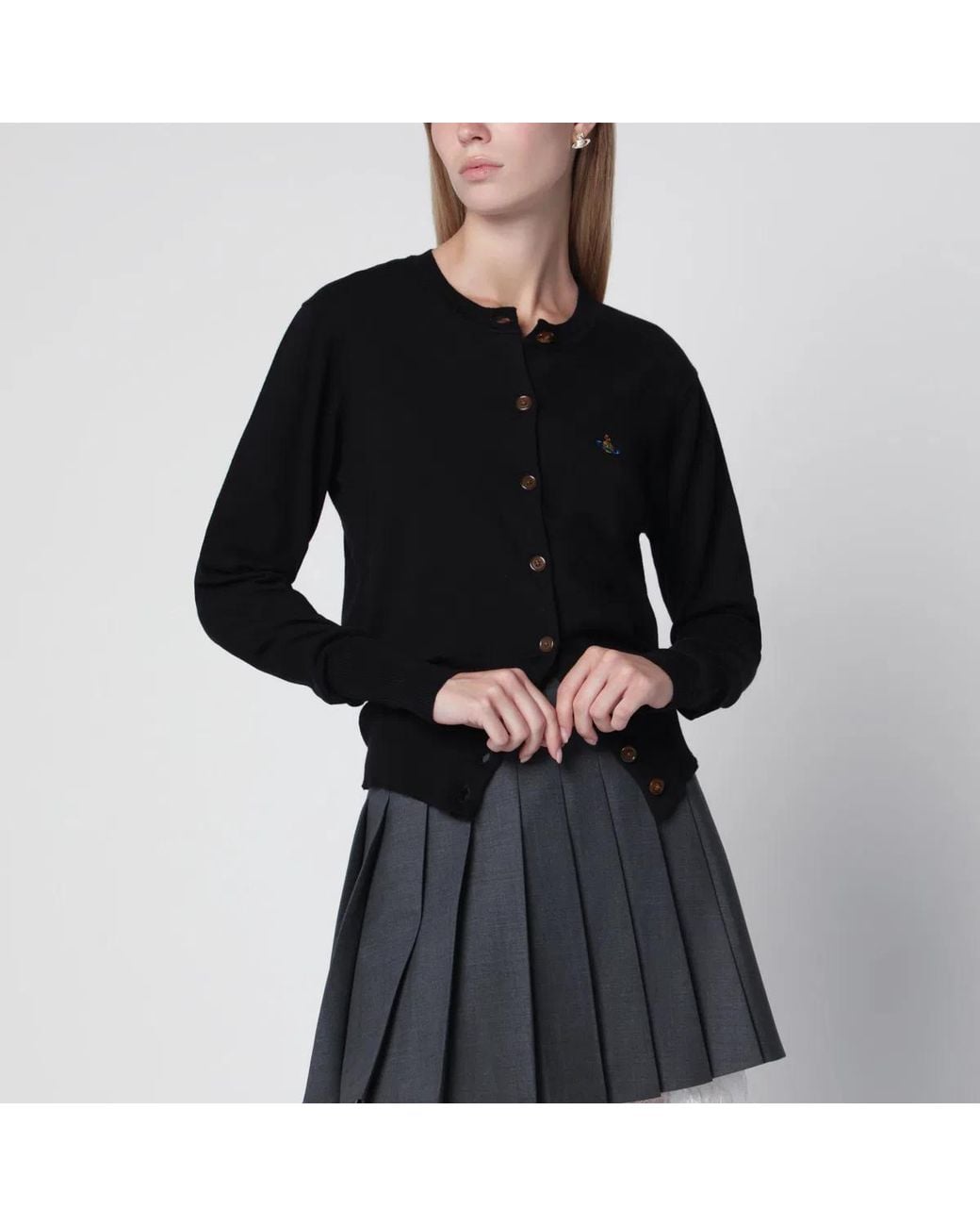 Vivienne Westwood Black Bea Cotton-Cashmere Cardigan With Orb Embroidery