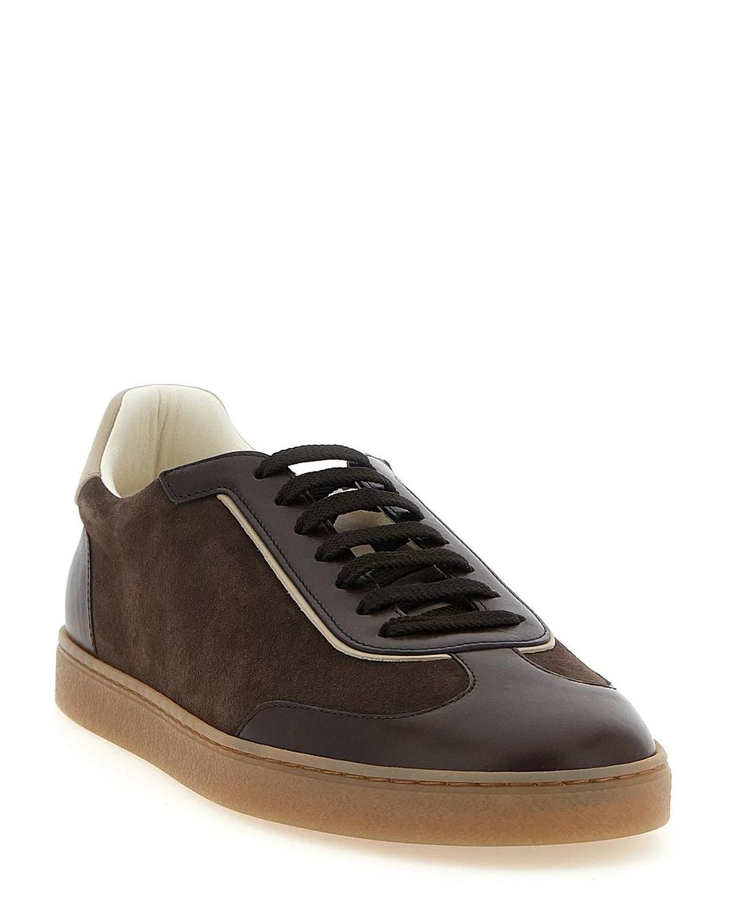 Brunello Cucinelli Brown Suede And Smooth Calf Sneakers for men