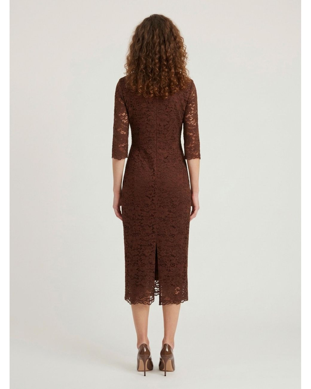 SUTTON NEW YORK Brown Lace Midi Sheath Dress