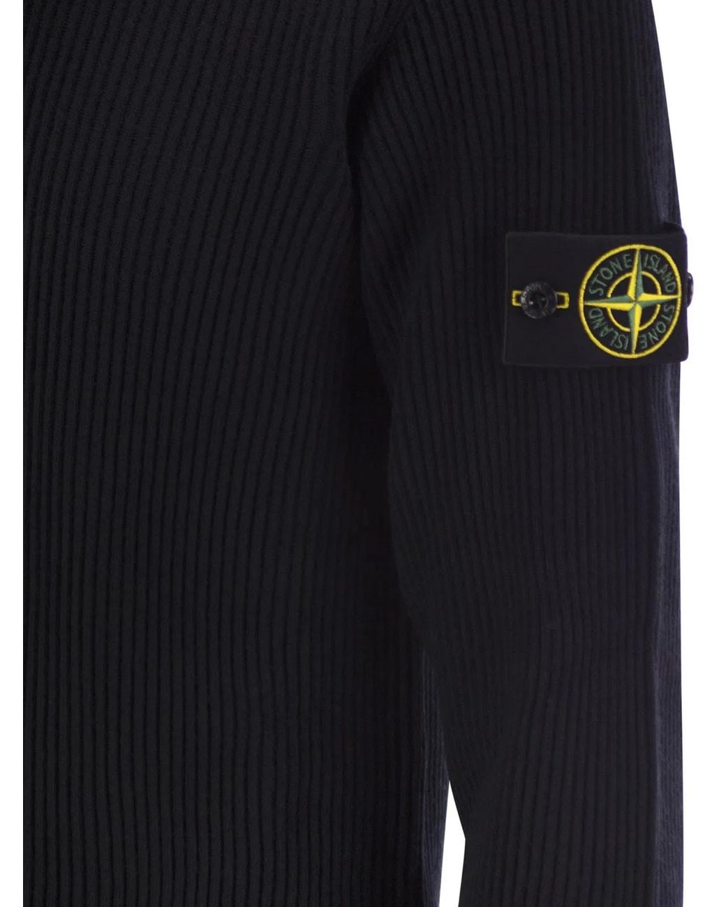 Stone Island Black Crew-Neck Jumper With Ribbed Edges for men
