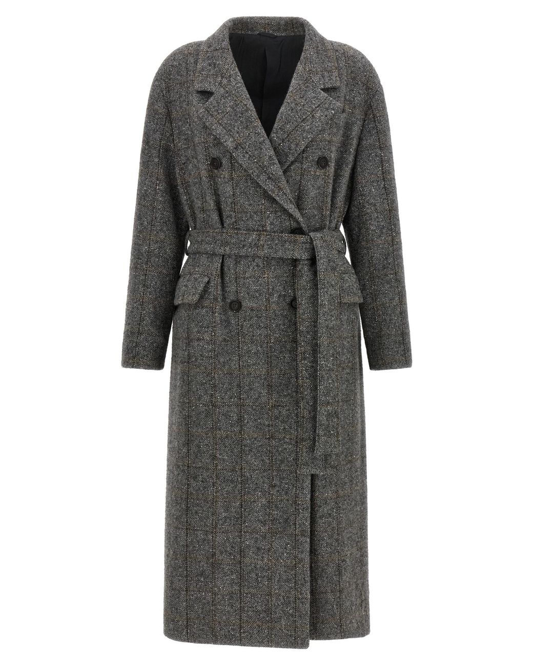 Brunello Cucinelli Gray Check Tweed Coat