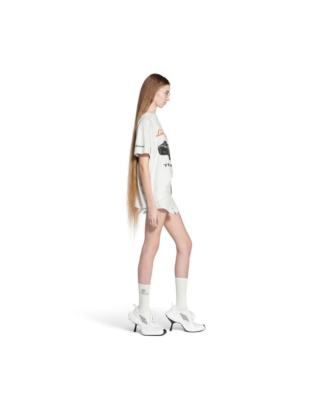 Balenciaga White Lamborghini Oversized Printed Cotton-Jersey T-Shirt for men