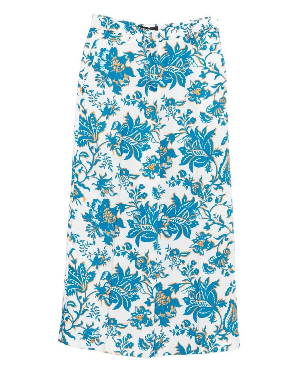 Etro Blue Floral Print Trousers, Wide Leg
