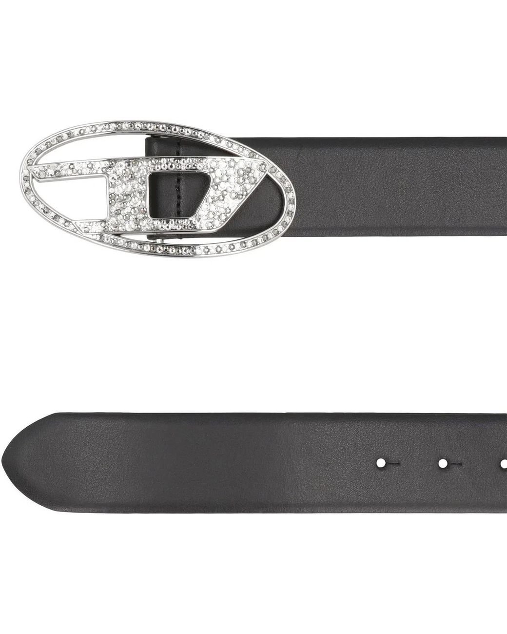 DIESEL Black B-1Dr Strass Leather Belt