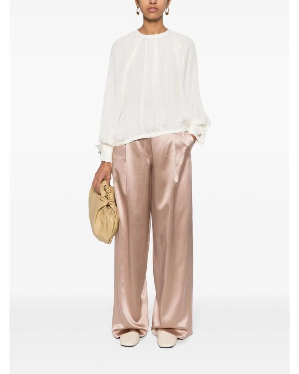 Max Mara Natural Satin Wide-Leg Silk Trousers