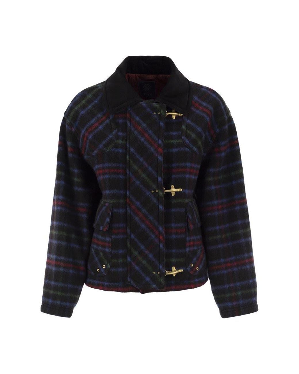 Fay Black Checked Wool-Blend Jacket With Hook Fastenings