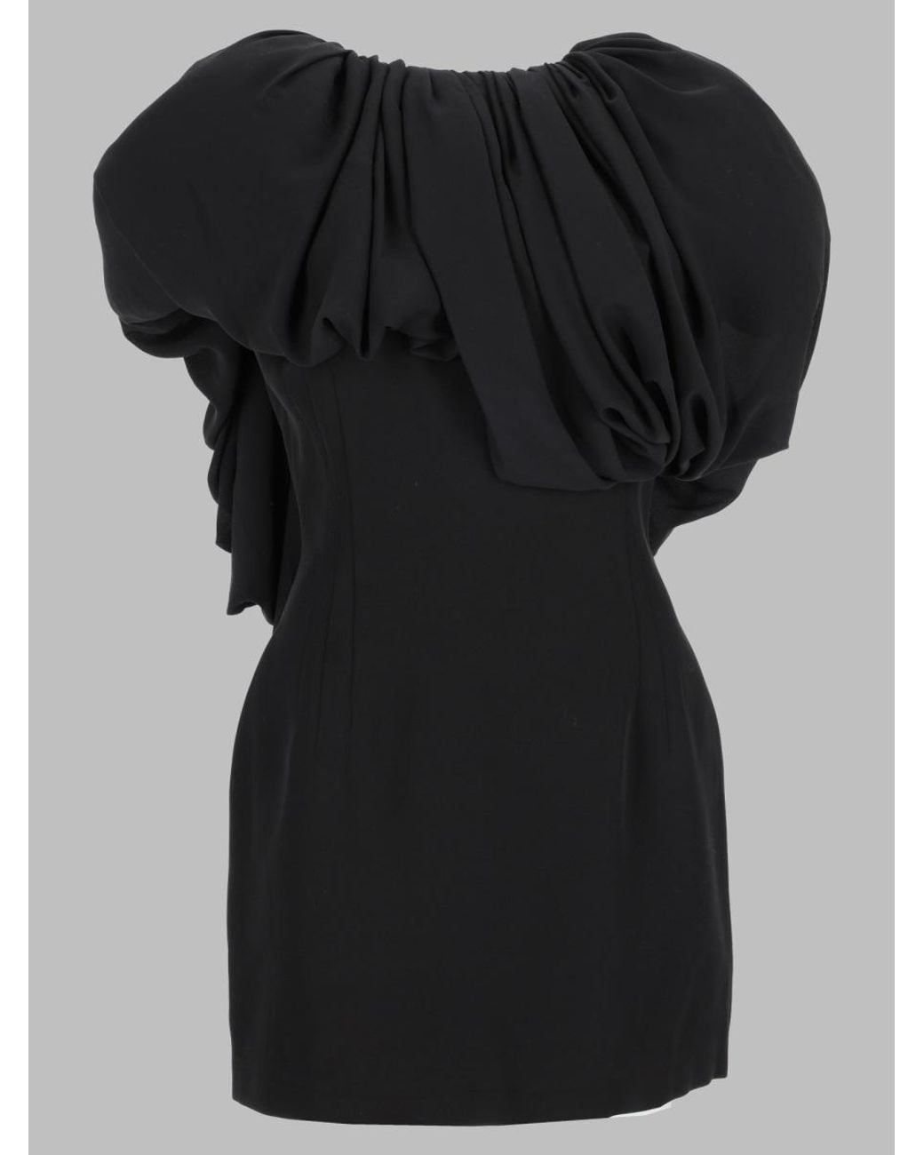 Magda Butrym Black Draped Puffed-Sleeve Mini Dress