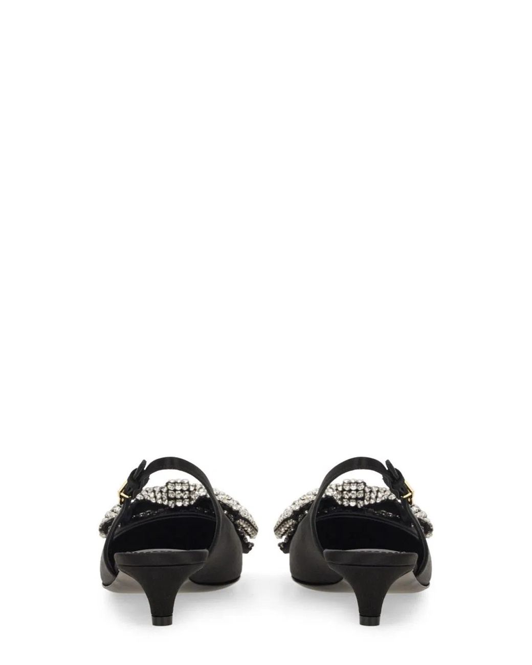 Dolce & Gabbana Black Satin Slingback With Rhinestone Embroidery Pumps