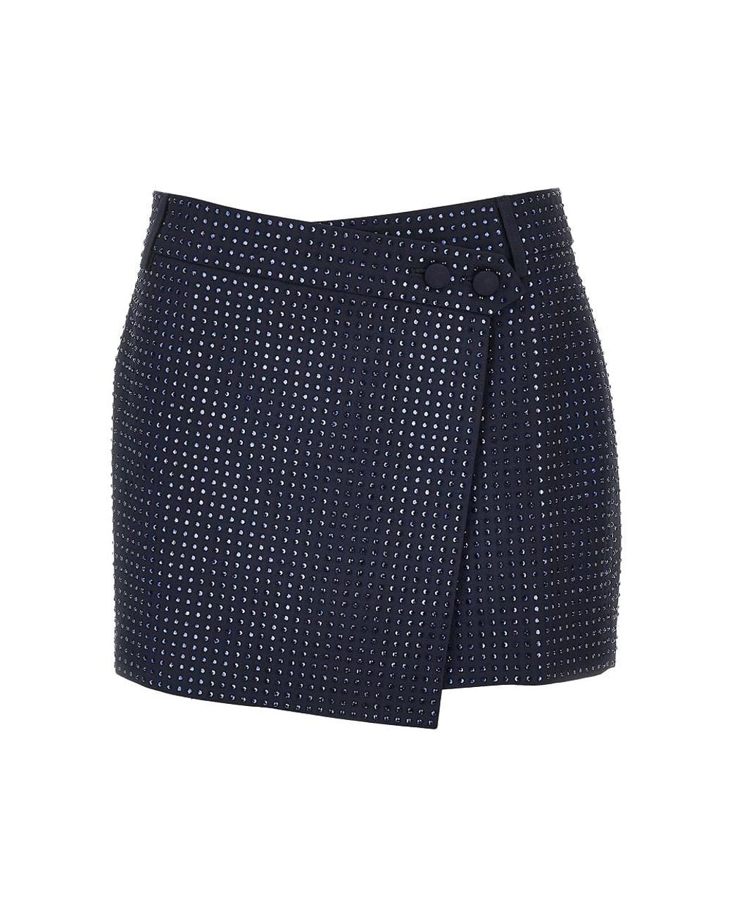 Pinko Blue Gabardine Mini Skirt With Rhinestones
