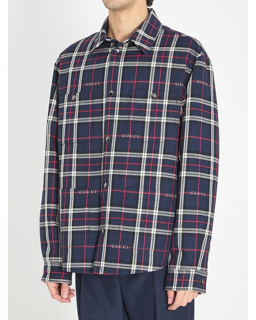 Gucci Blue Overshirt With Logo for men