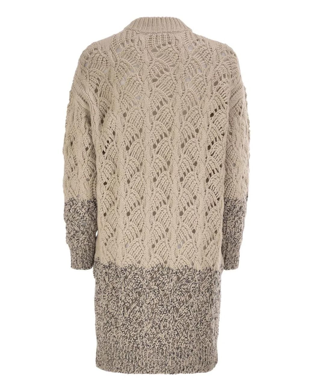 Fabiana Filippi Natural Long Openwork Wool, Silk And Cashmere Cardigan