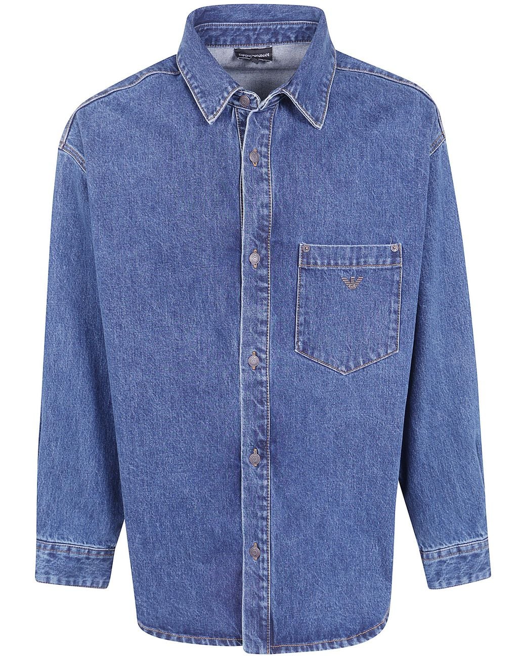 Emporio Armani Blue Denim Cotton Shirt for men