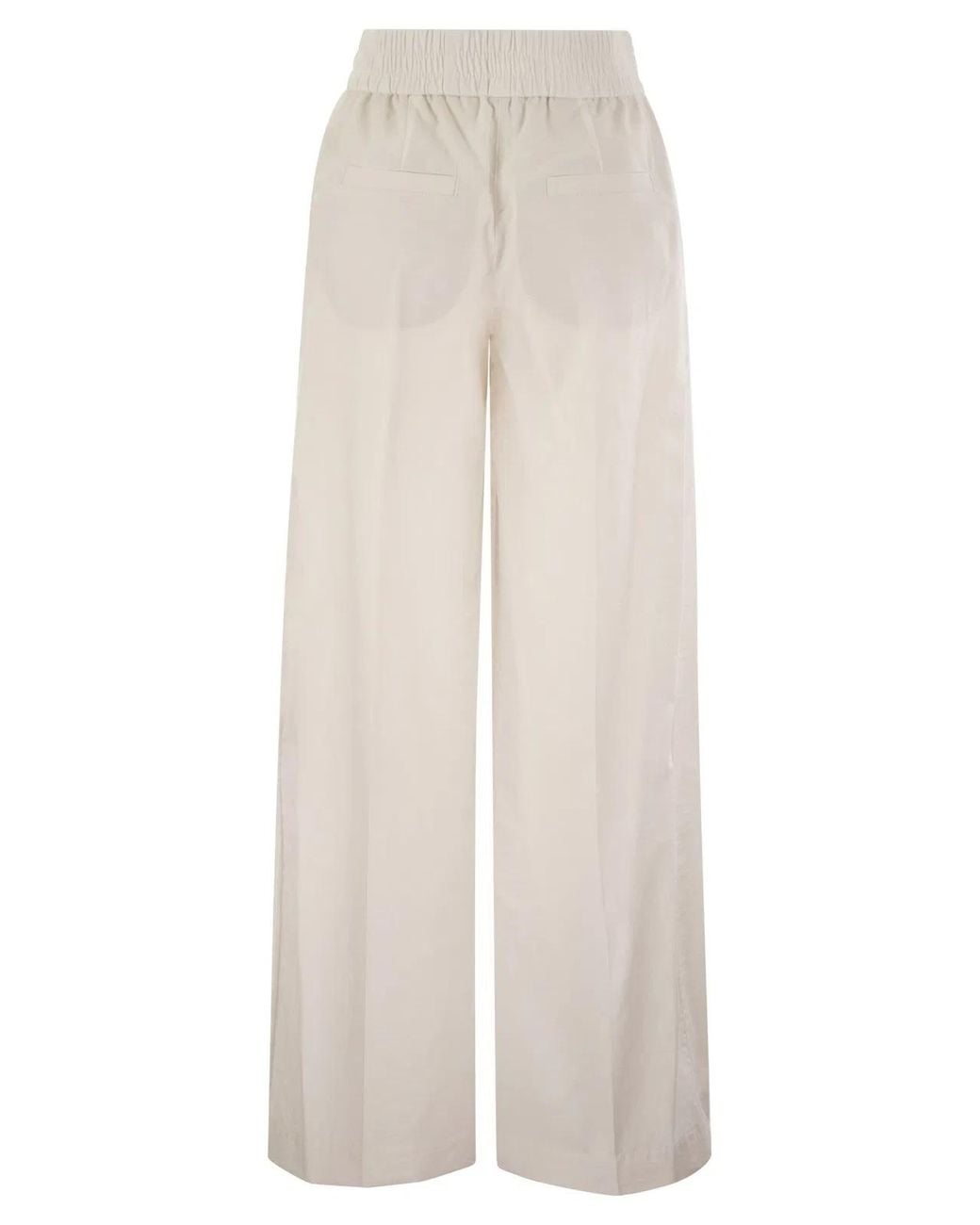 Brunello Cucinelli White Loose Fit Cotton Trousers