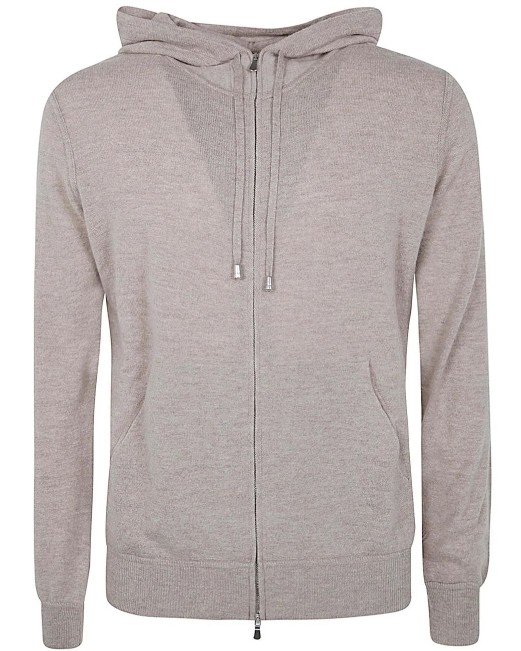 FILIPPO DE LAURENTIIS Gray Long Sleeves Cashmere Wool Full Zip Hoodie for men