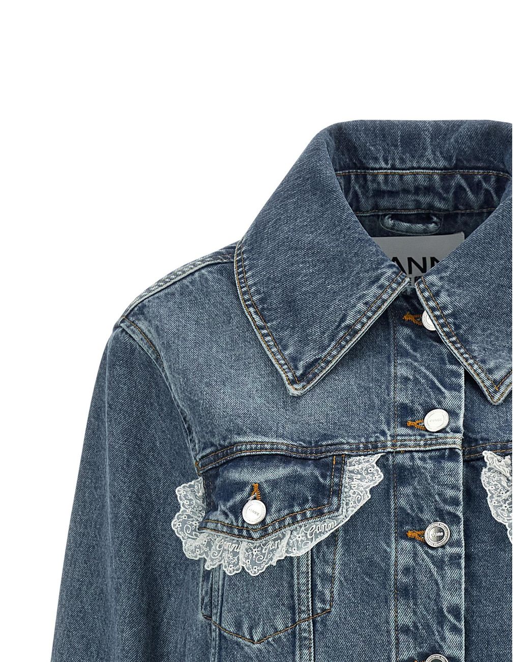 Ganni Blue Denim And Lace Jacket