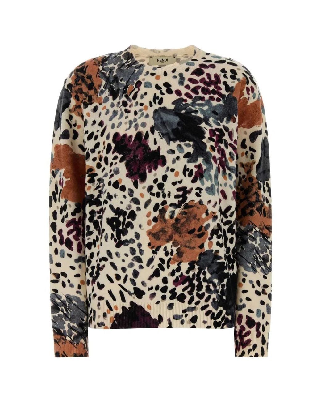 Fendi Black Wool And Cashmere Falena-Print Pullover
