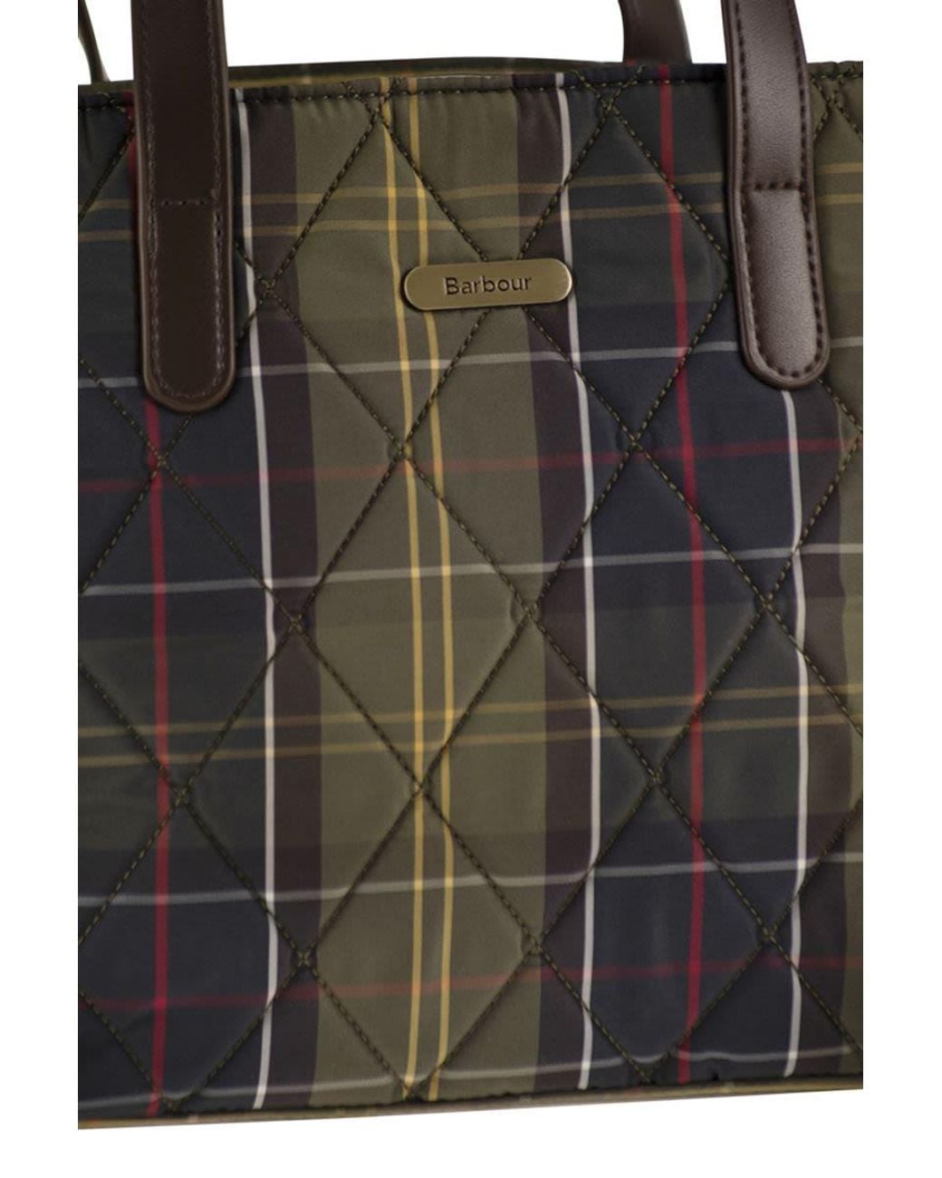 Barbour Black Quilted Tartan Tote Bag