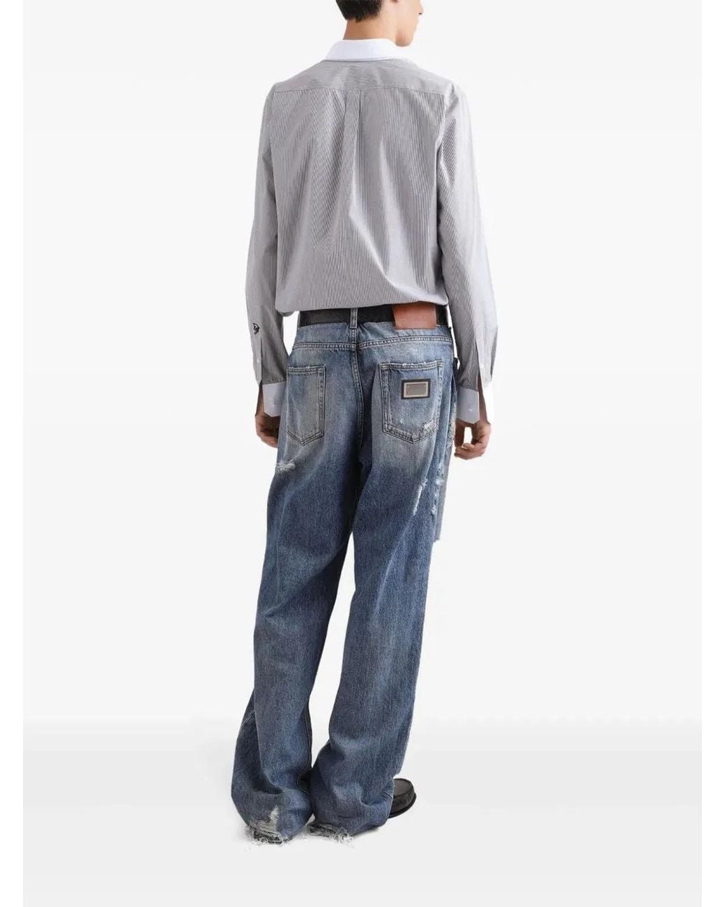 Dolce & Gabbana Gray Dolce & Gabbana Striped Cotton Shirt for men