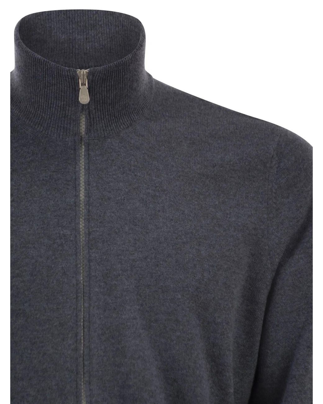 Brunello Cucinelli Blue High-Necked Cashmere Cardigan With Zip for men