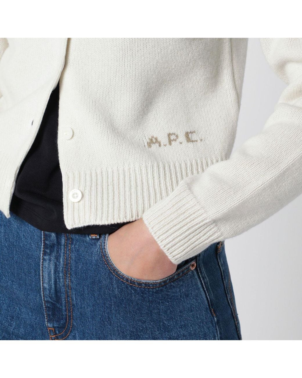 A.P.C. White Short Ecru Wool Cardigan
