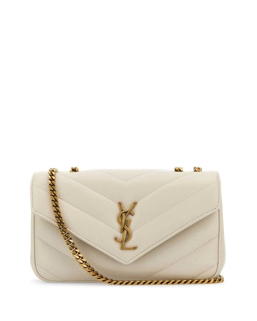Saint Laurent Natural Ivory Leather Small Loulou Shoulder Bag