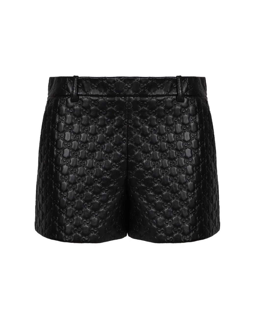 Gucci Black Leather High-Waist Embossed Shorts
