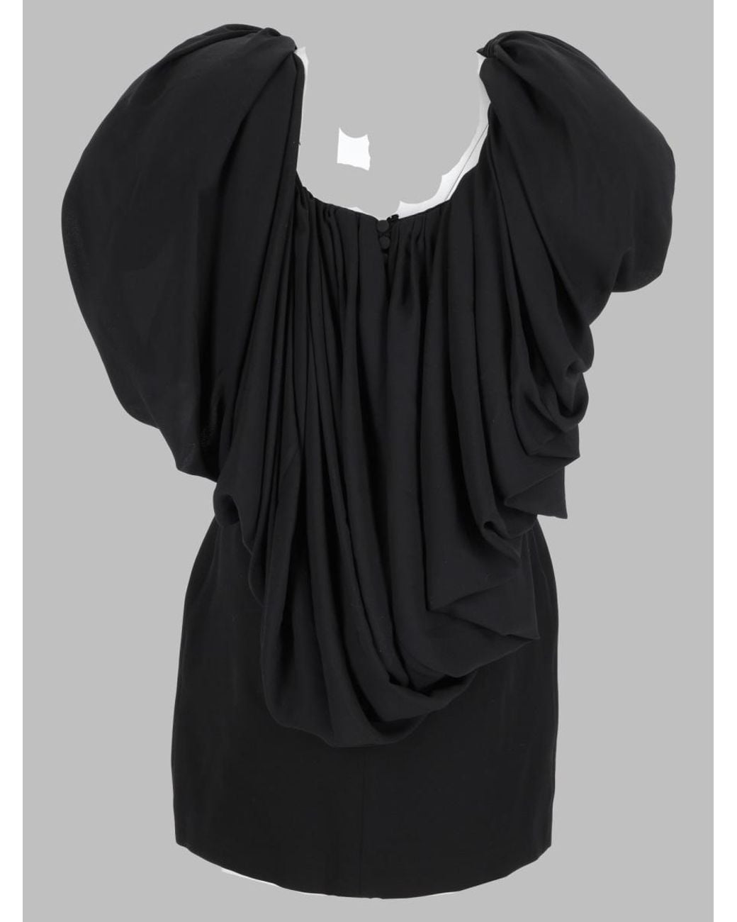 Magda Butrym Black Draped Puffed-Sleeve Mini Dress