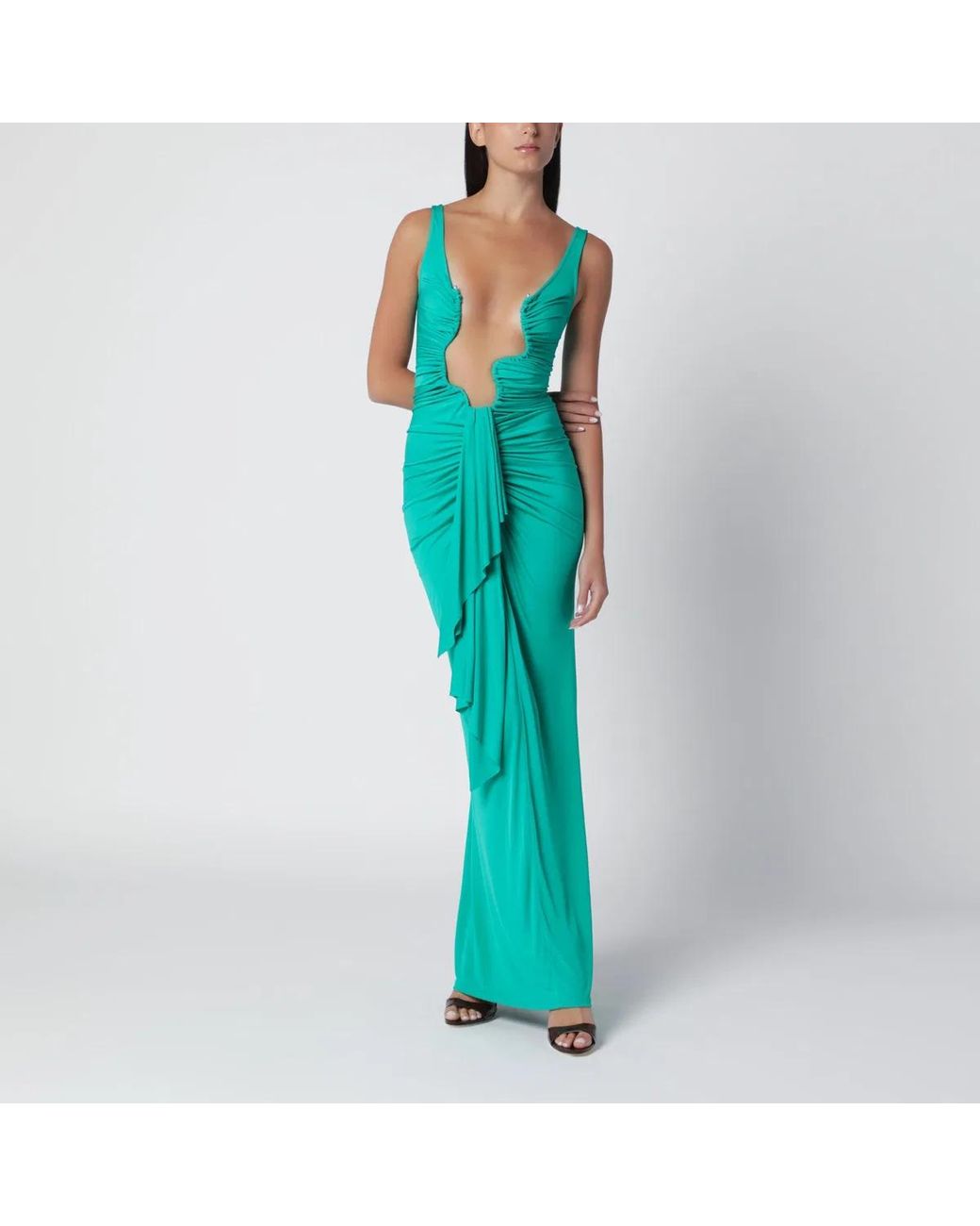 Christopher Esber Blue Draped Malachite Viscose Maxi Dress