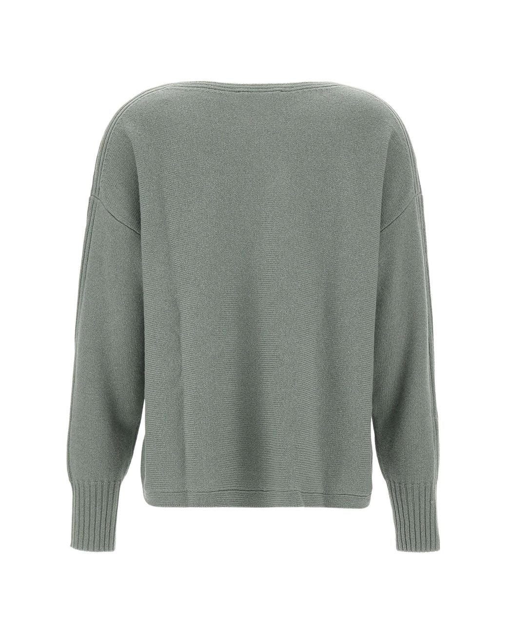 Elena Miro Gray Ribbed-Detail Rounded-Hem Sweater