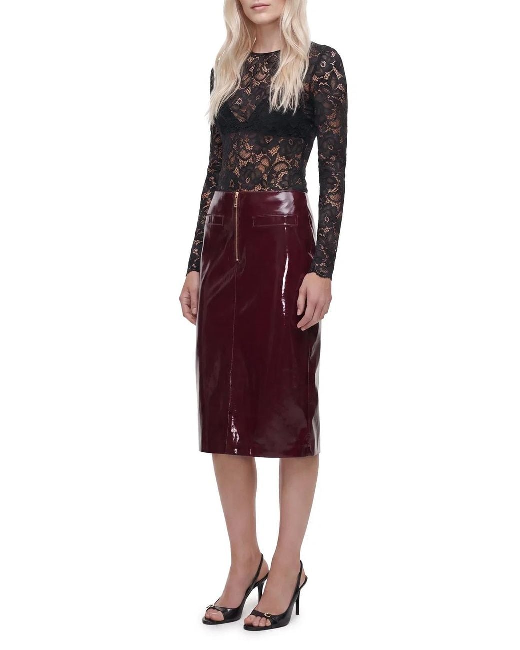 Self-Portrait Red Self Portrait Faux Leather Skirt