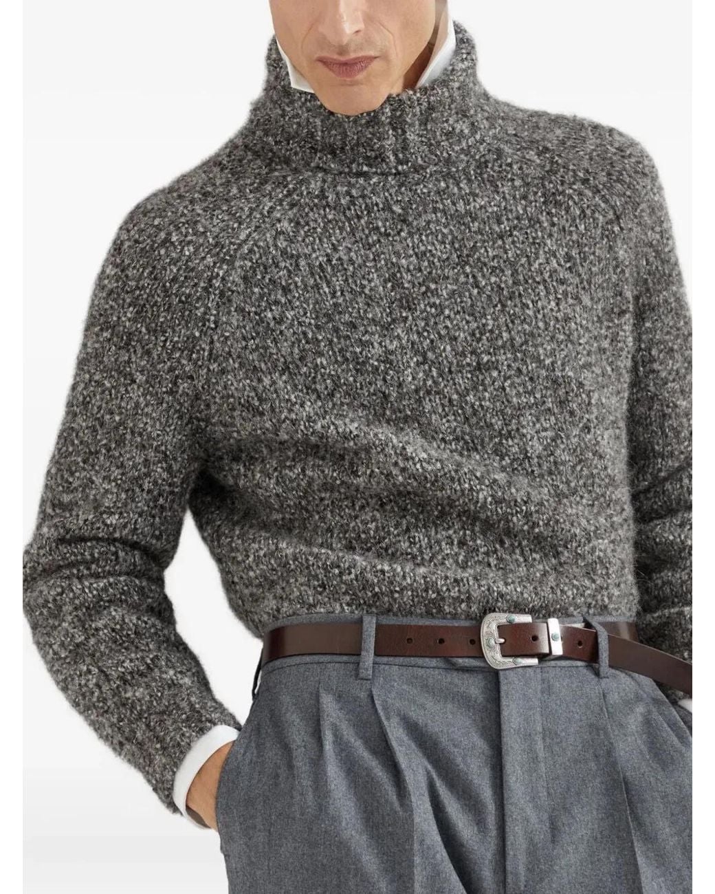 Brunello Cucinelli Gray Turtle Neck Sweater for men