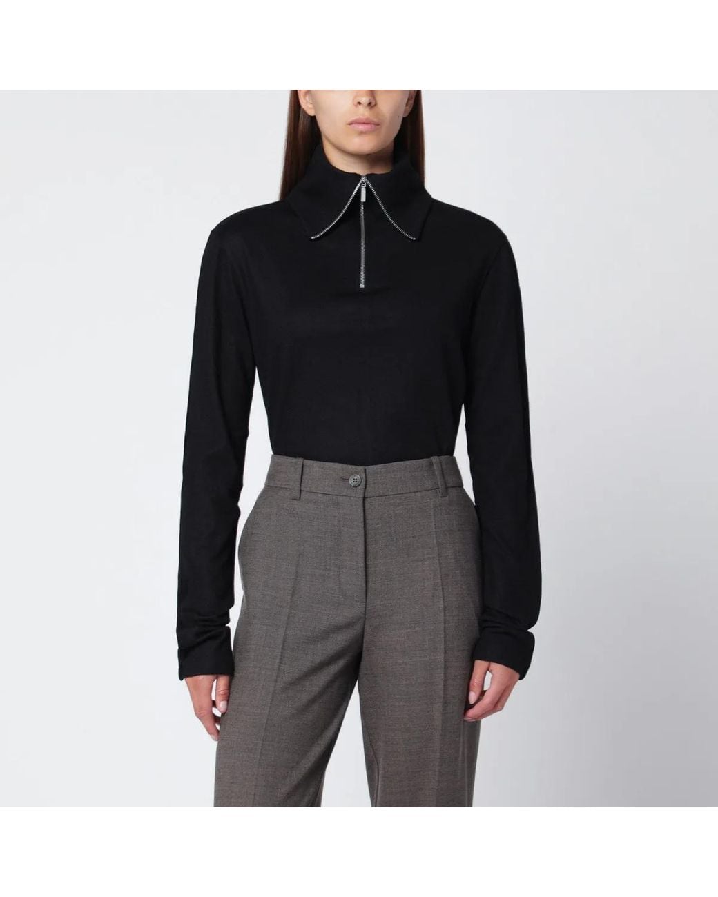 Entire studios Black Wool Zip-Collar Top