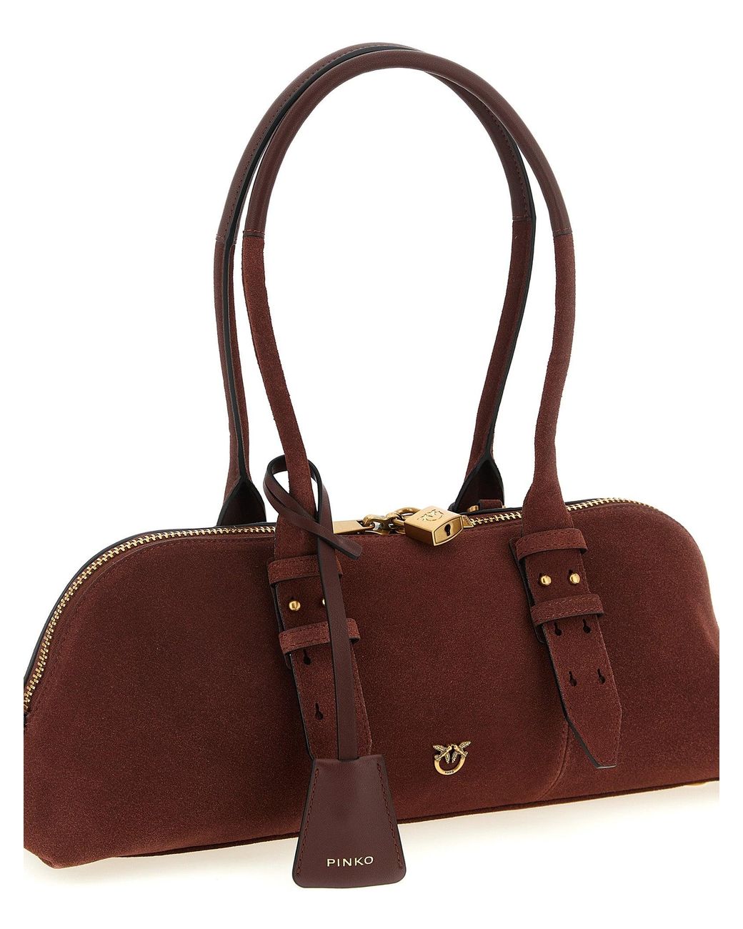 Pinko Brown Bowling Baguette Shoulder Bags Bordeaux