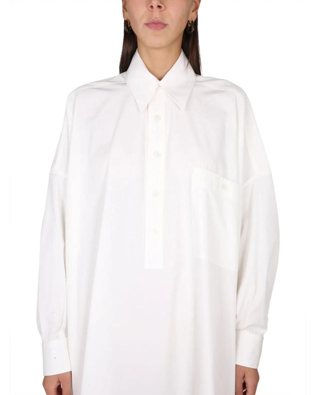 Bottega Veneta White Compact Cotton Dress With Button Closure For