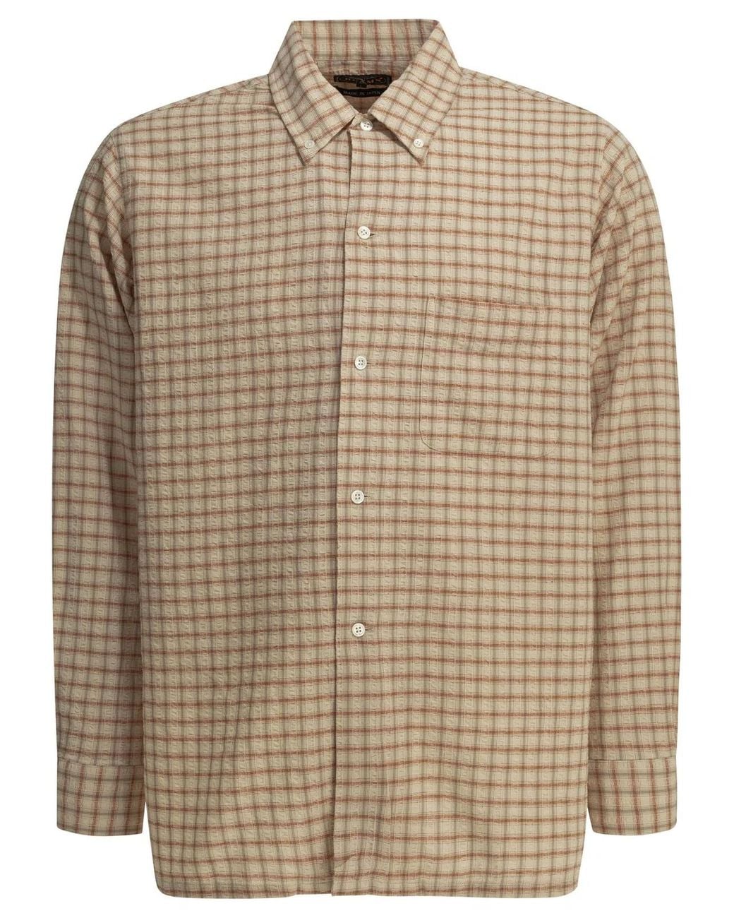 Beams Plus Brown Open Bd Sucker Cotton Linen Casual Shirt for men