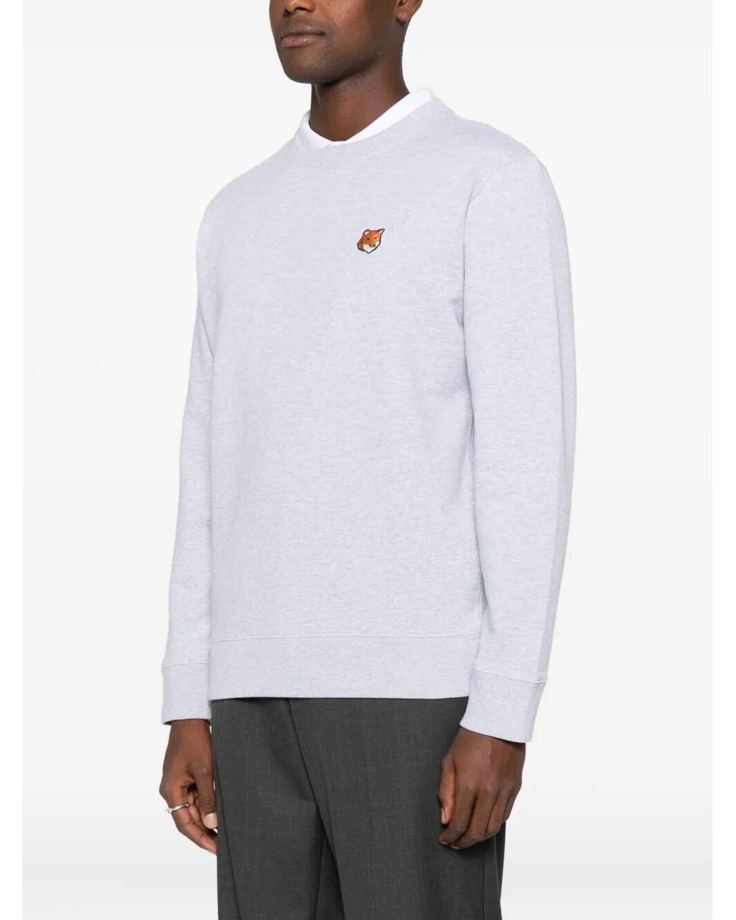 Maison Kitsuné White Maison Kitsuné Fox Head Ccotton Crewneck Sweatshirt for men