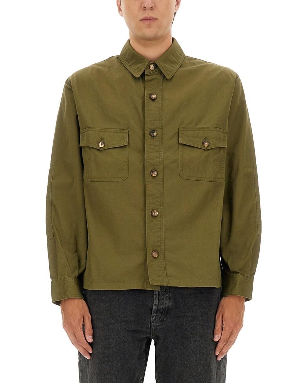 Saint Laurent Green Cotton Twill Overshirt for men