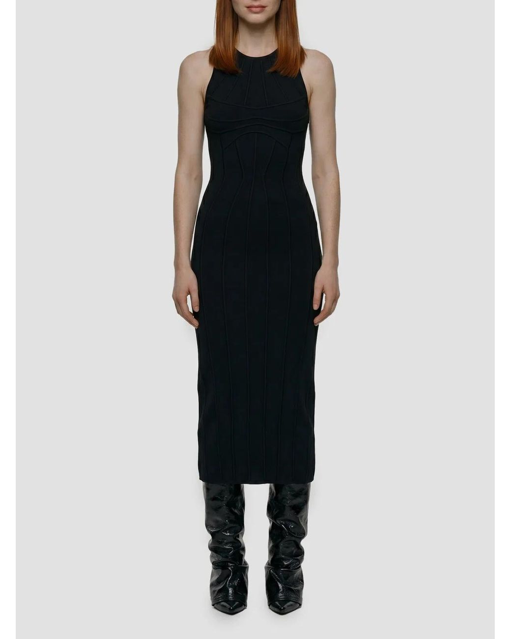 The Attico Black Sculptural Midi Dress
