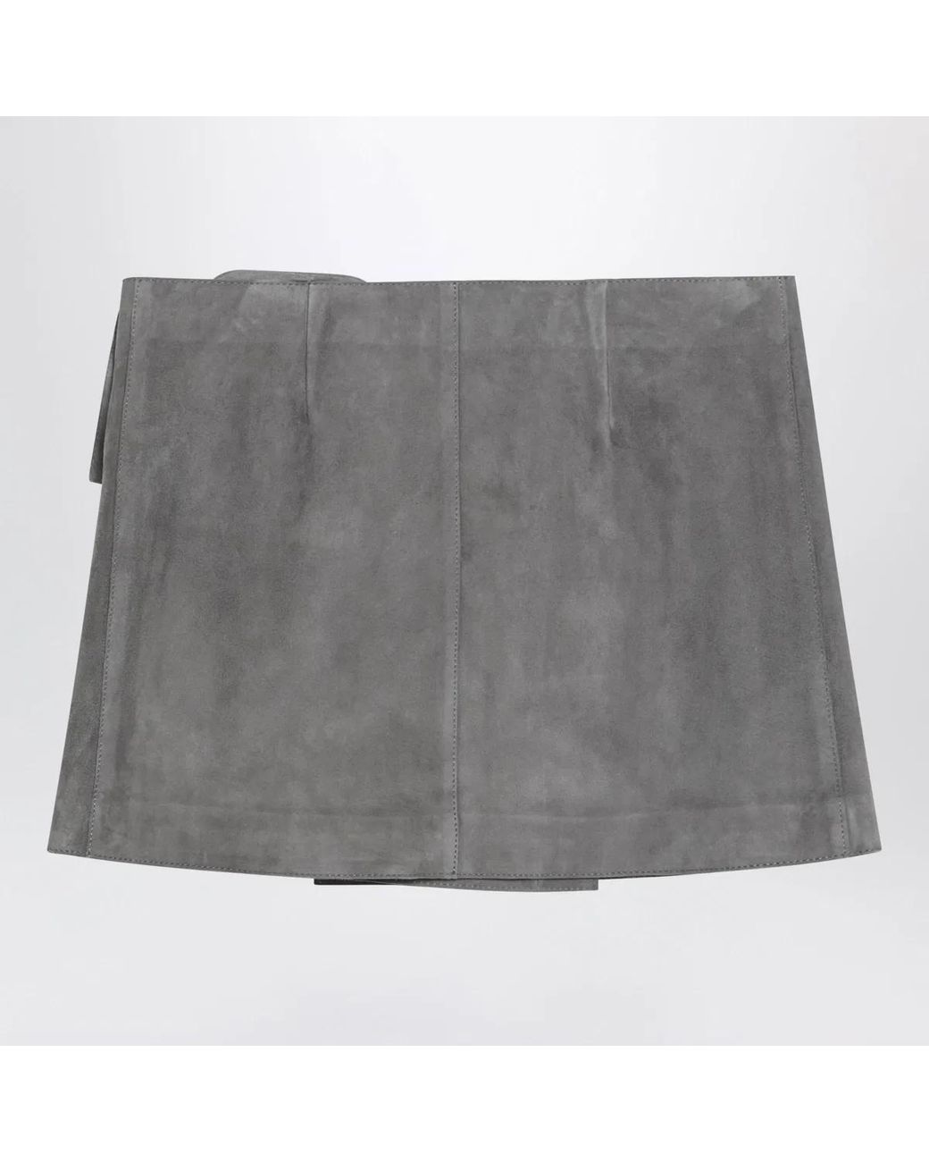 AMI Gray Suede Mini Skirt With Large Buckle Belt