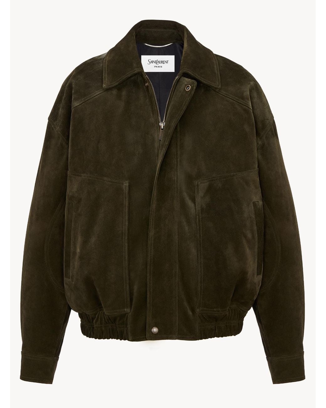 Saint Laurent Green Vintage Split Leather Bomber Jacket for men